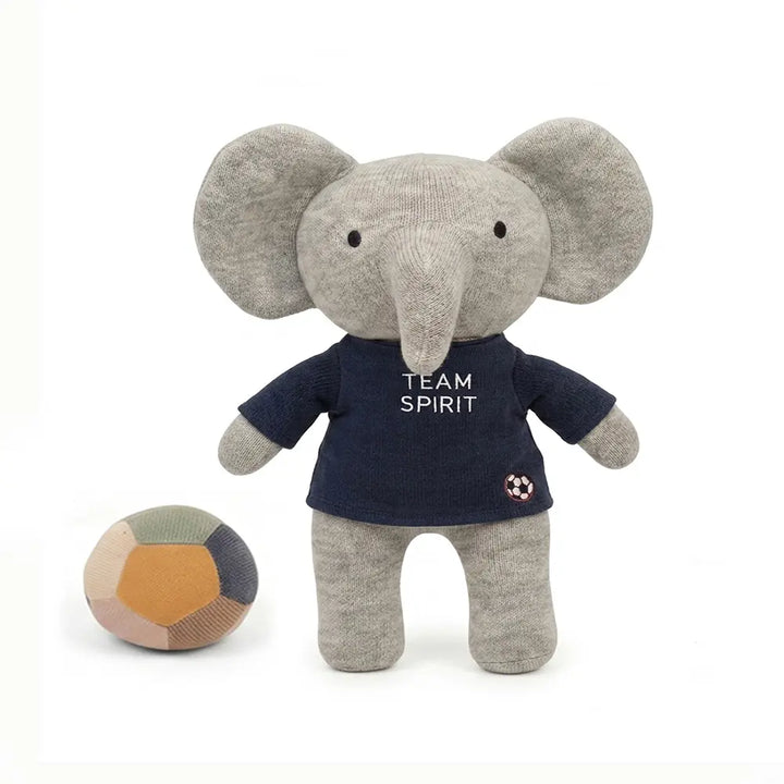 Pluchi Team Elephant Football Ele Cotton Knitted Stuffed Soft Toys (Pack of 2) - Vanilla Grey Melange &amp; Tea Grey