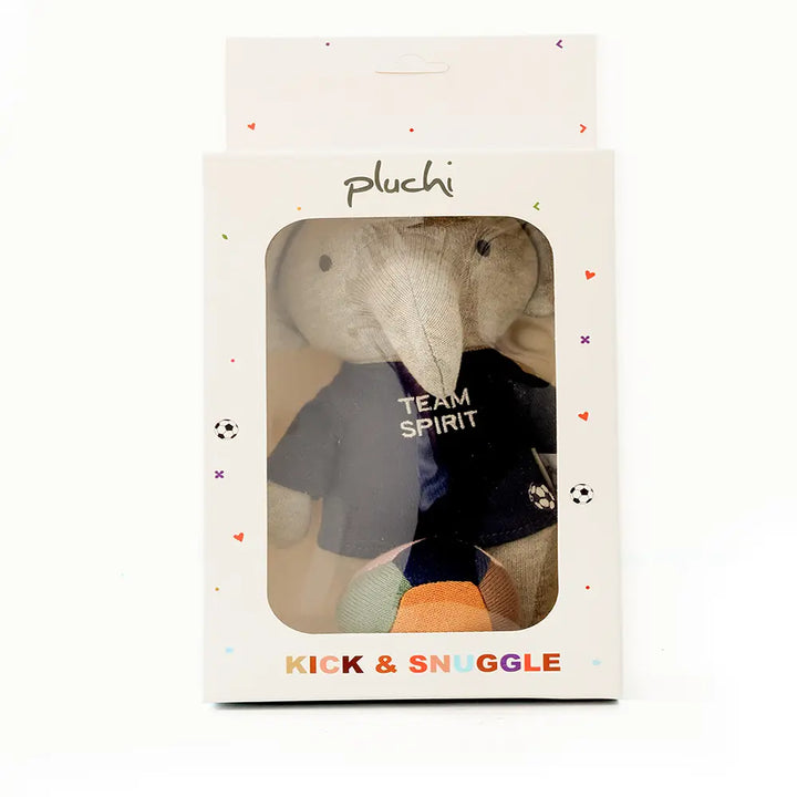 Pluchi Team Elephant Football Ele Cotton Knitted Stuffed Soft Toys (Pack of 2) - Vanilla Grey Melange &amp; Tea Grey