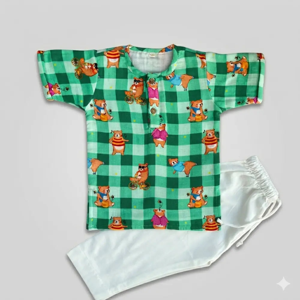 Bhaakur Bear Print Unisex Co-ord Set - Green