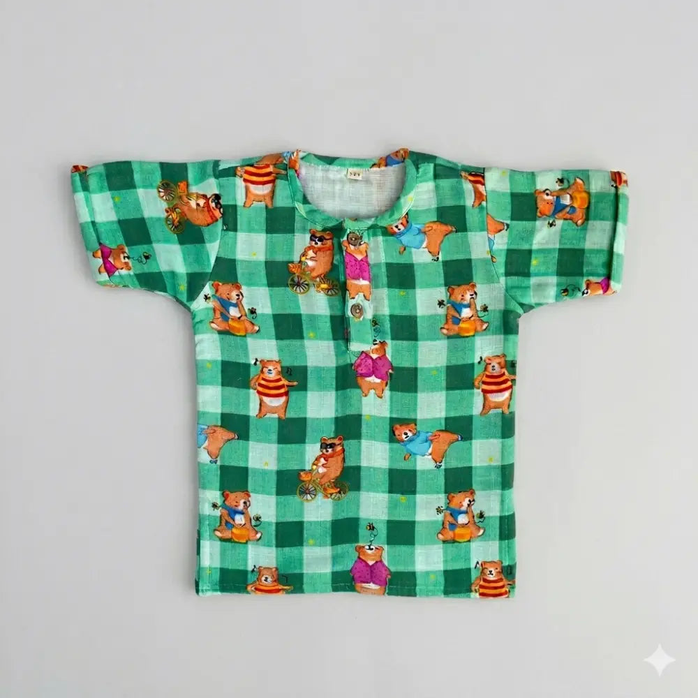 Bhaakur Bear Print Unisex Co-ord Set - Green