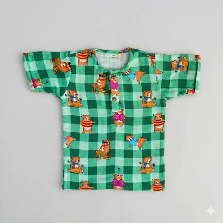 Bhaakur Bear Print Unisex Co-ord Set - Green