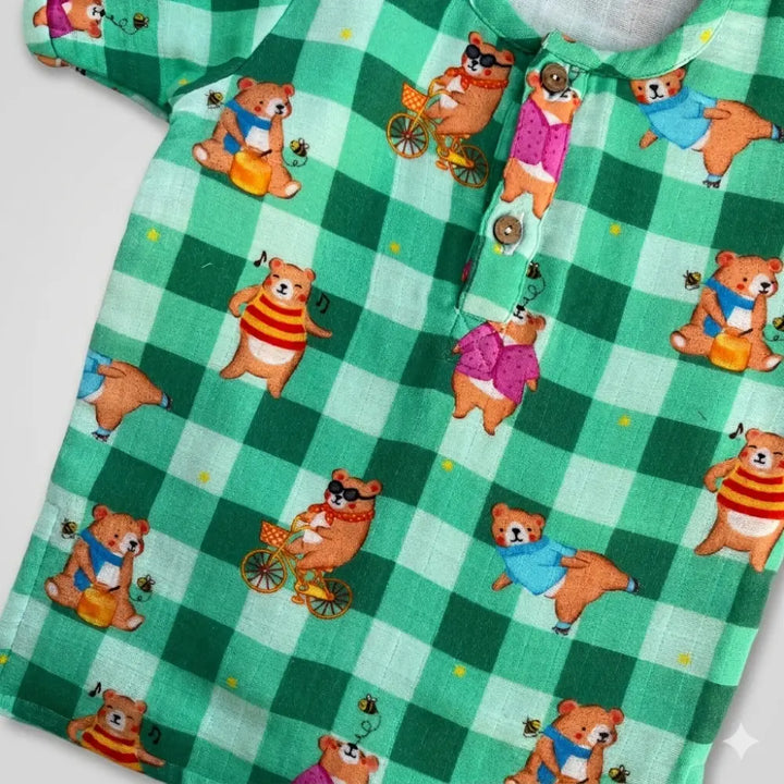 Bhaakur Bear Print Unisex Co-ord Set - Green