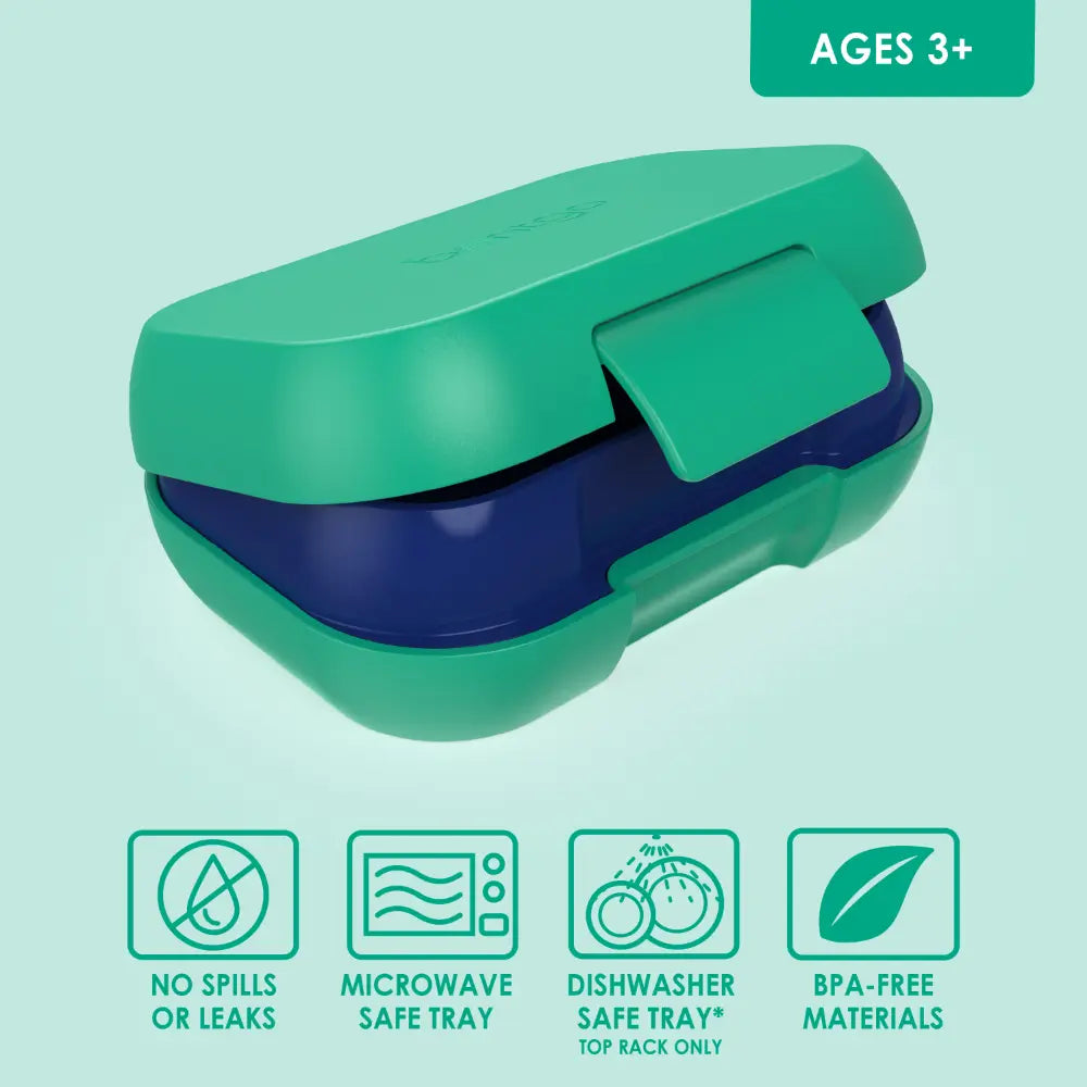 Bentgo Kids Leak-Proof Lunch Box with 2 Compartments, BPA-Free Bento Snack Box, Microwave, Dishwasher &amp; Freezer Safe, 355 ml - Green/Navy