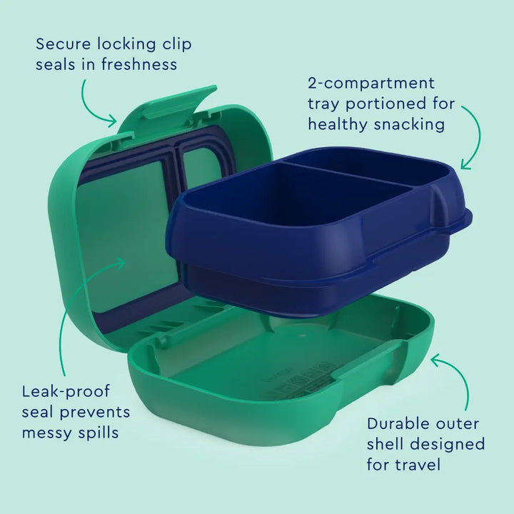 Bentgo Kids Leak-Proof Lunch Box with 2 Compartments, BPA-Free Bento Snack Box, Microwave, Dishwasher &amp; Freezer Safe, 355 ml - Green/Navy