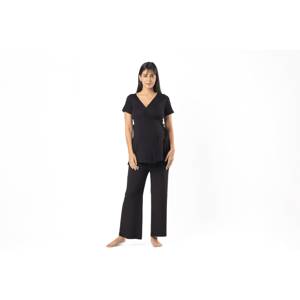 Block Hop Black Maternity Wrap Co-Ord Set