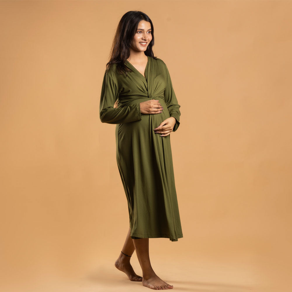 Block Hop Olive Knotted Dress