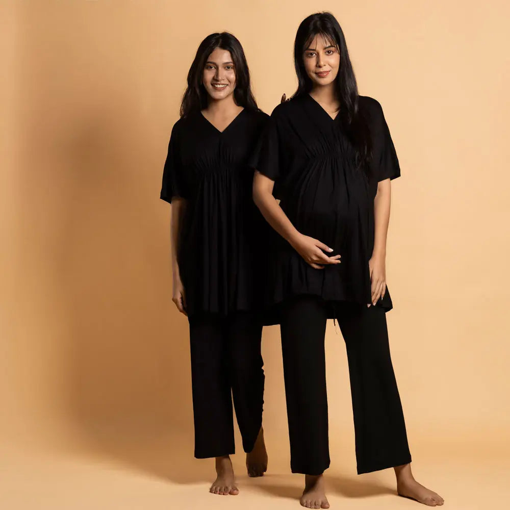 Block Hop Black Kaftan Top - Black, Size - XXL/XXXL