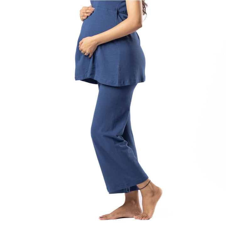 Block Hop Maternity Pants with Drawstrings - Blue