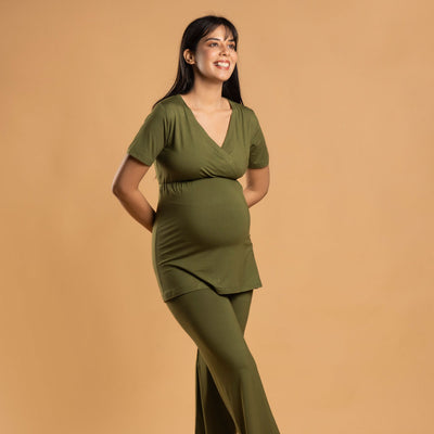 Block Hop Maternity Co-Ord Set - Olive