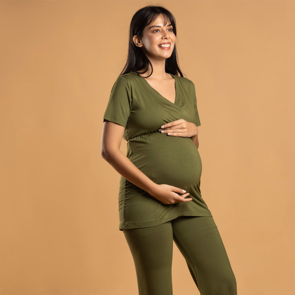 Block Hop Maternity Top - Olive