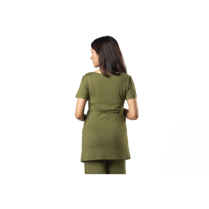 Block Hop Olive Maternity Wrap Co-Ord Set - Olive, Size - XXL