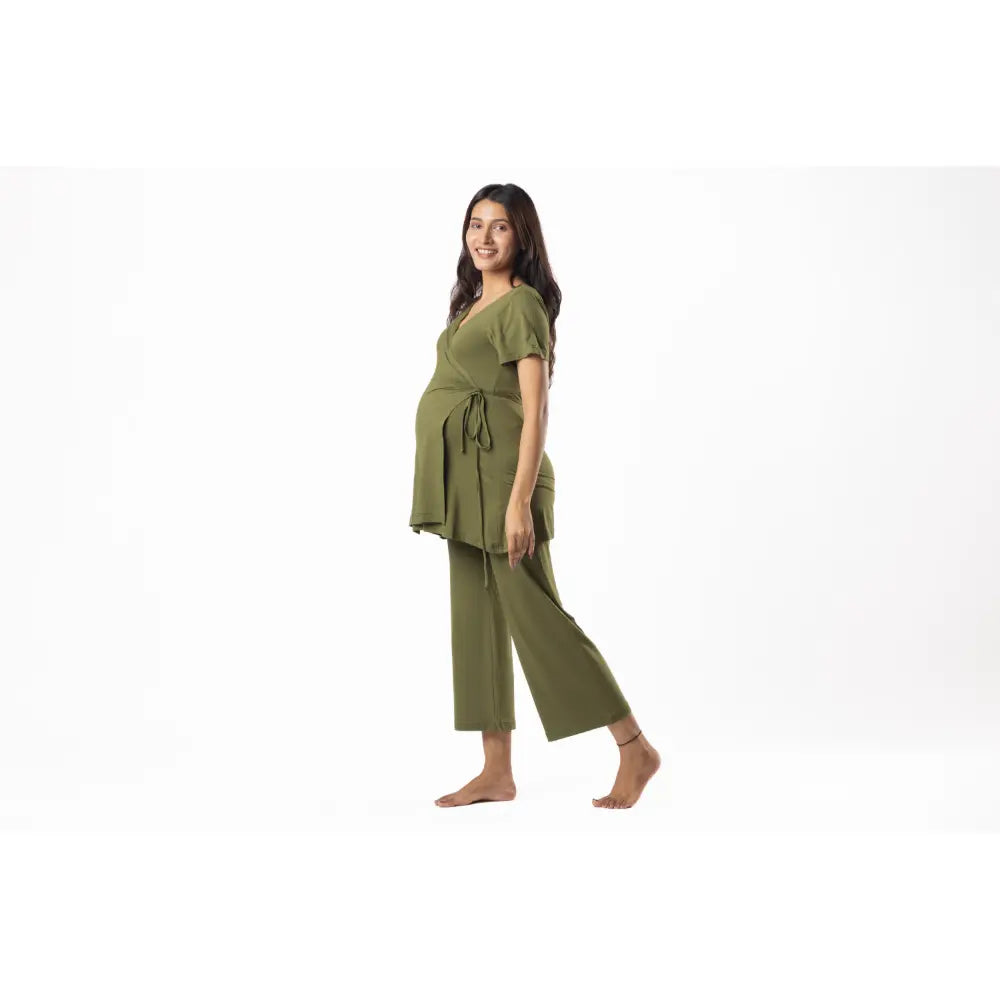 Block Hop Olive Maternity Wrap Co-Ord Set - Olive, Size - XXXL