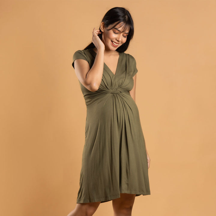 Block Hop Maternity Everyday Dress - Olive