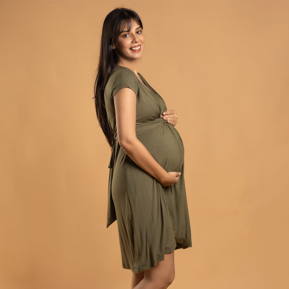 Block Hop Maternity Everyday Dress - Olive