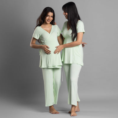 Block Hop Maternity Pants with Drawstrings - Lime