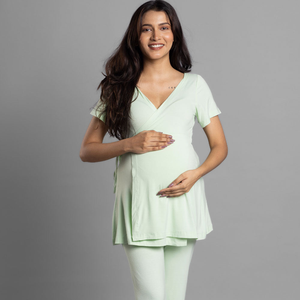 Block Hop Maternity Wrap Co-Ord Set - Lime