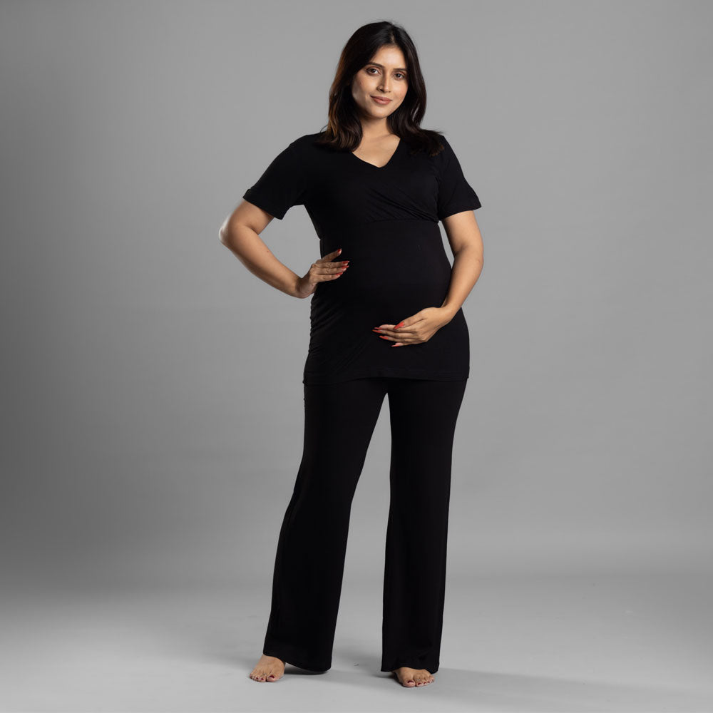 Block Hop Maternity Top - Black