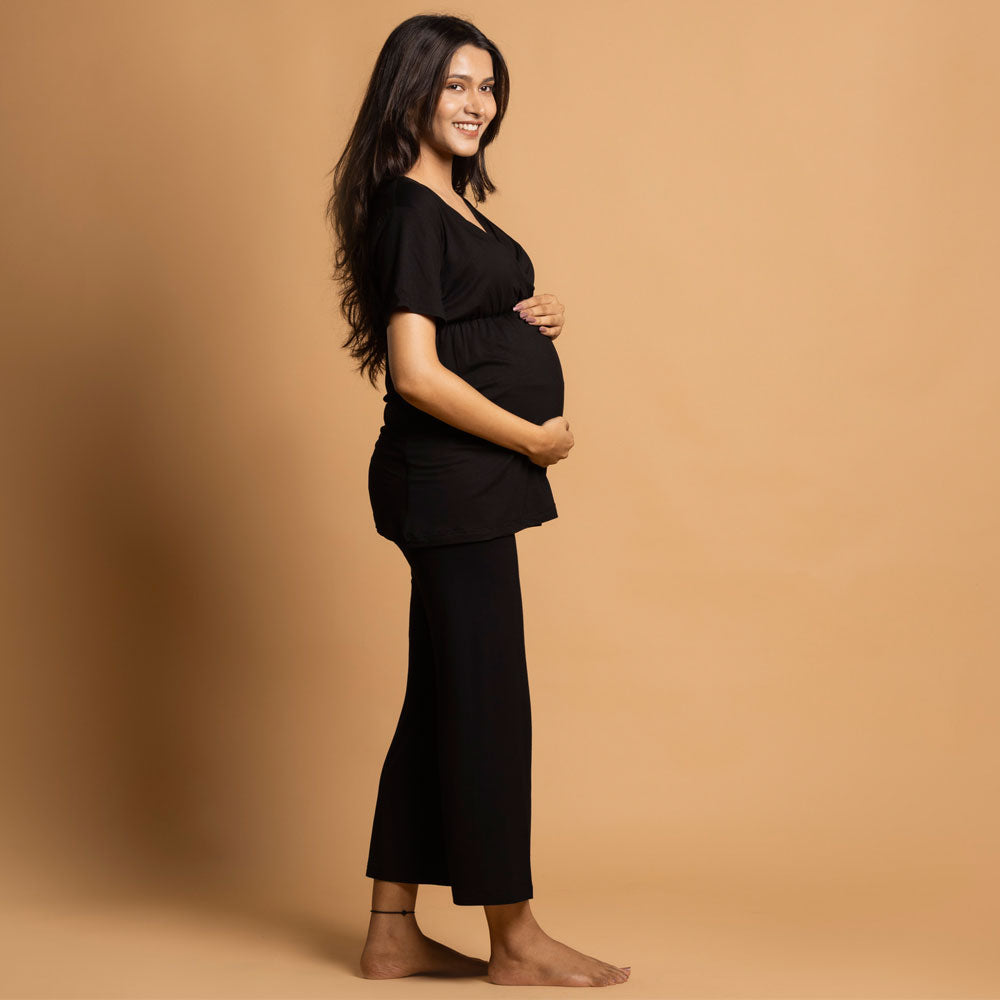 Block Hop Maternity Top - Black