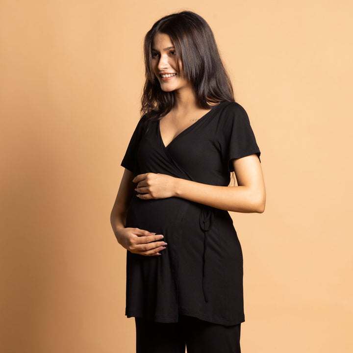 Block Hop Black Maternity Wrap Co-Ord Set