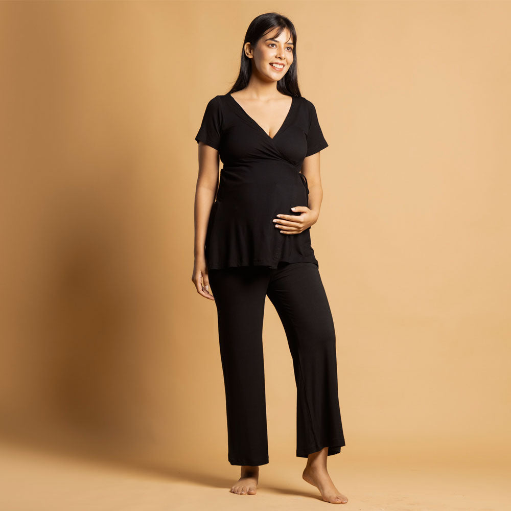 Block Hop Black Maternity Wrap Co-Ord Set