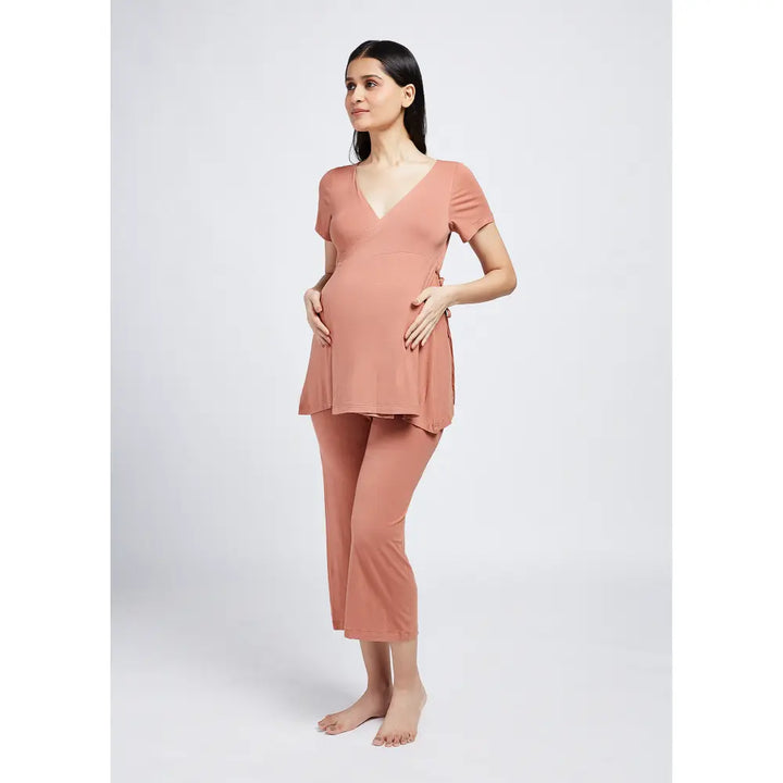 Block Hop Old Rose Maternity Wrap Co-Ord Set - Old Rose, Size - S
