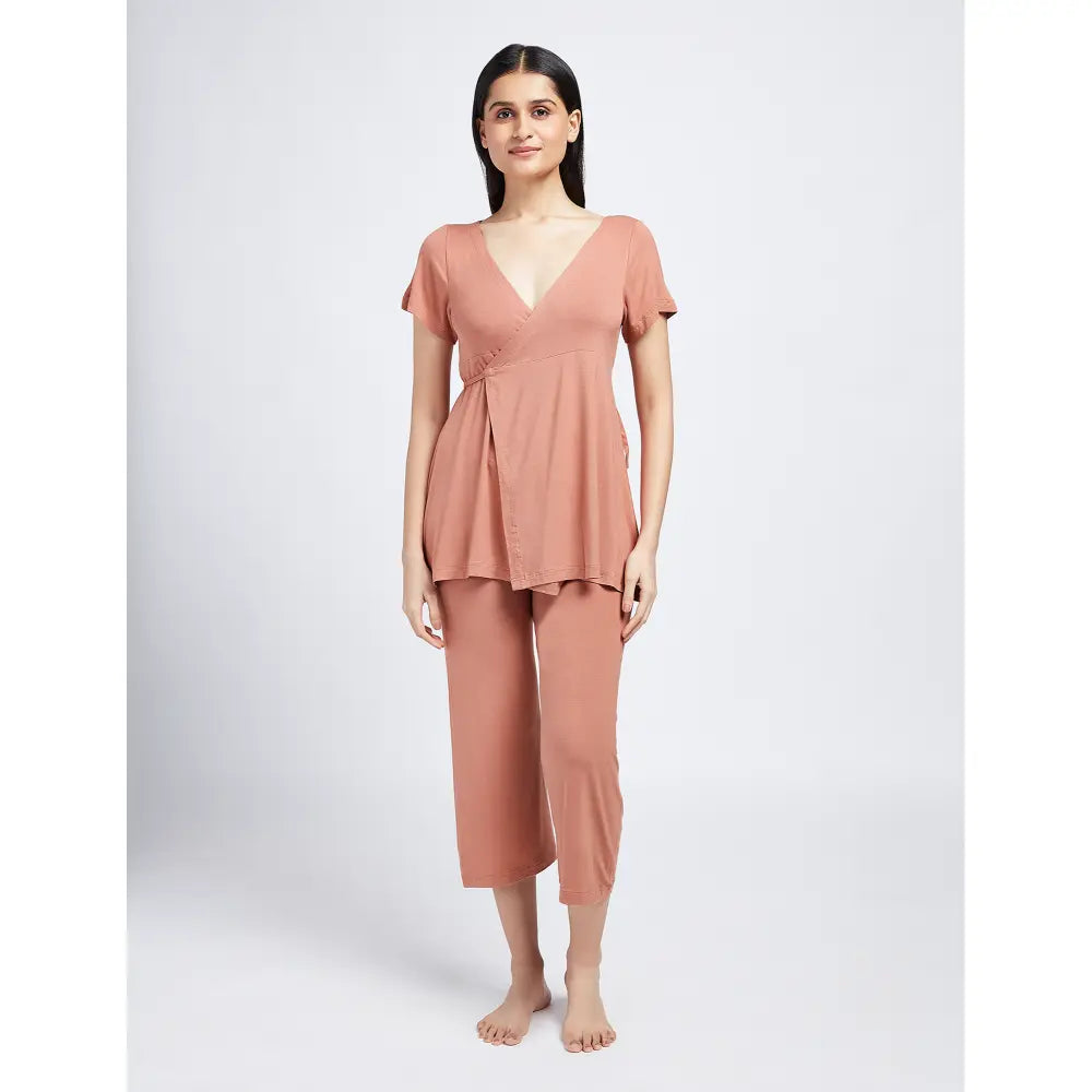 Block Hop Old Rose Maternity Wrap Co-Ord Set - Old Rose, Size - L