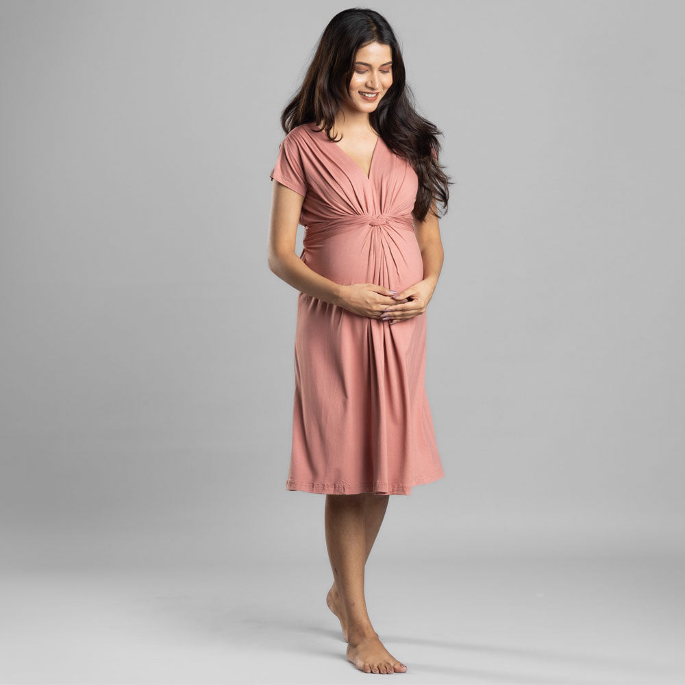 Block Hop Old Rose Maternity Everyday Dress