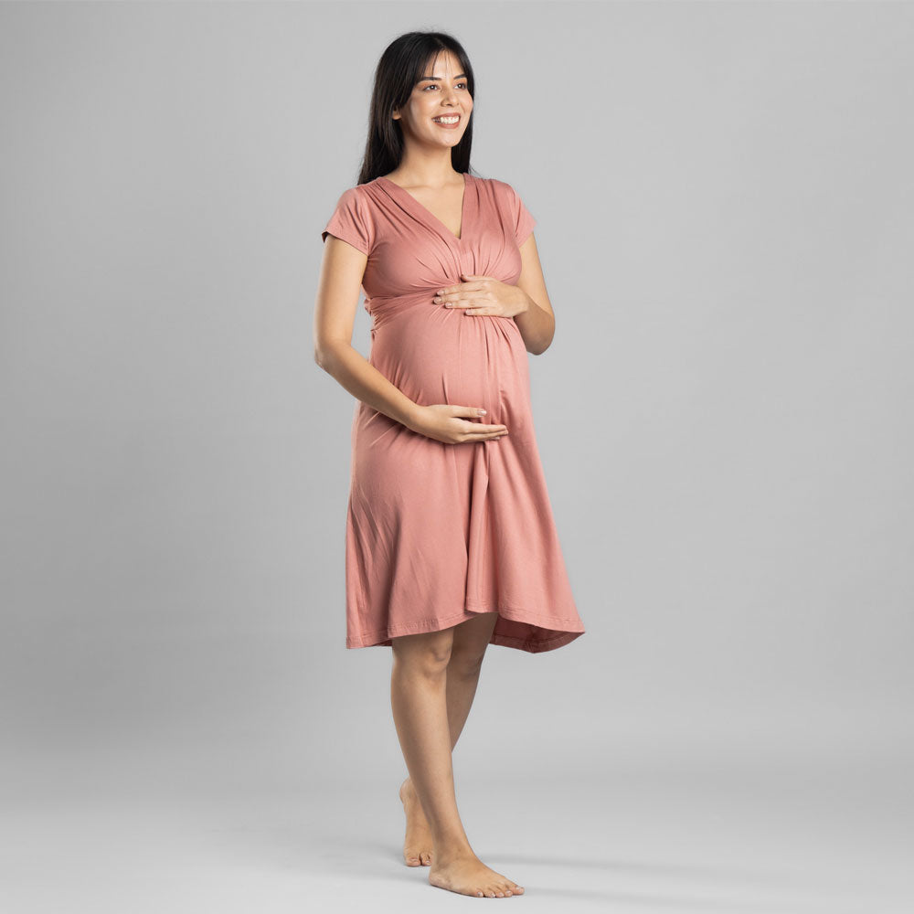 Block Hop Old Rose Maternity Everyday Dress