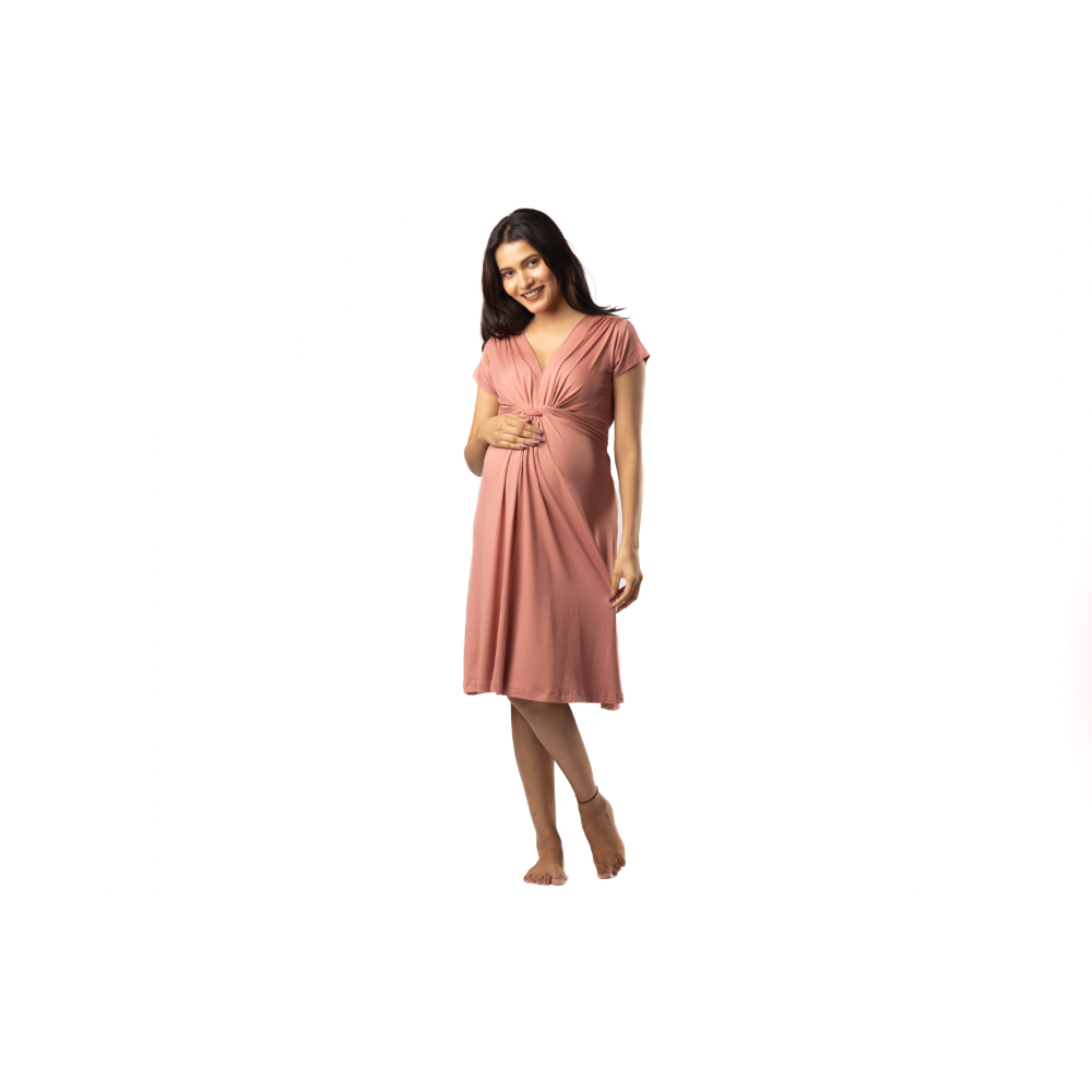 Block Hop Old Rose Maternity Everyday Dress