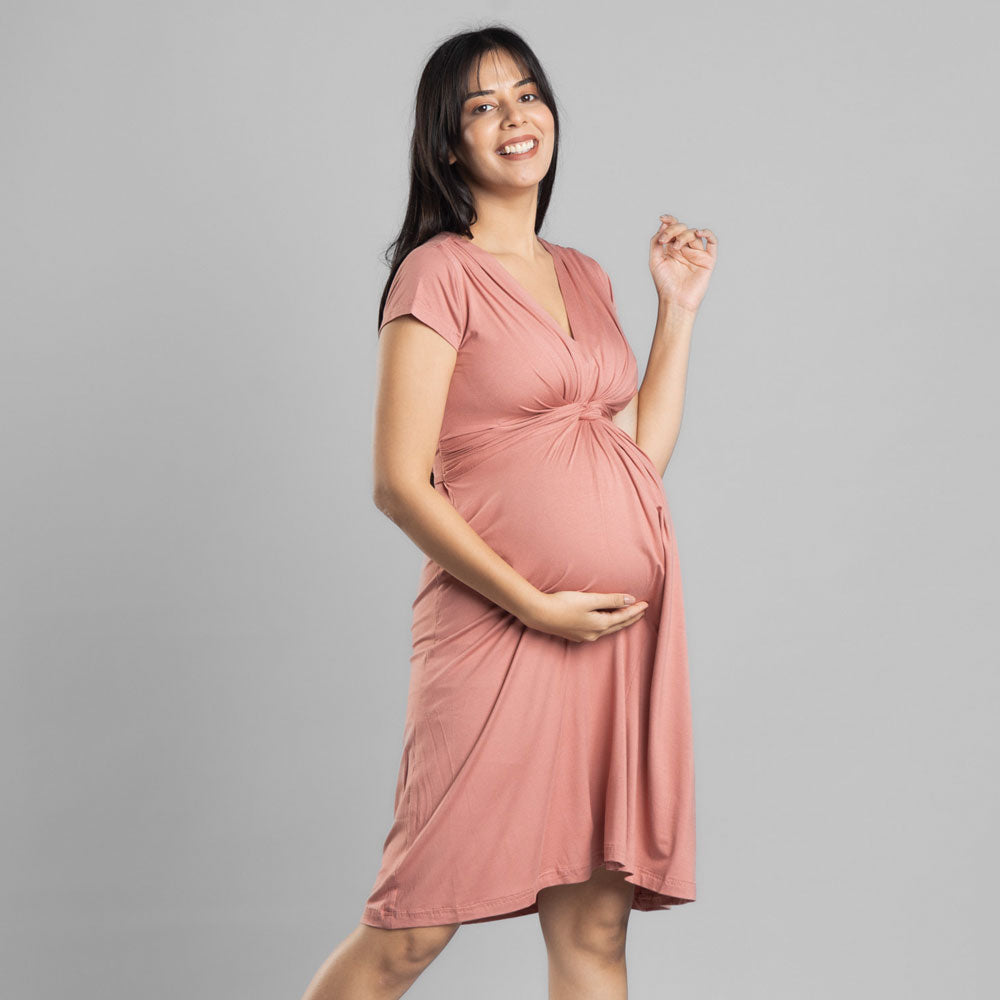 Block Hop Old Rose Maternity Everyday Dress