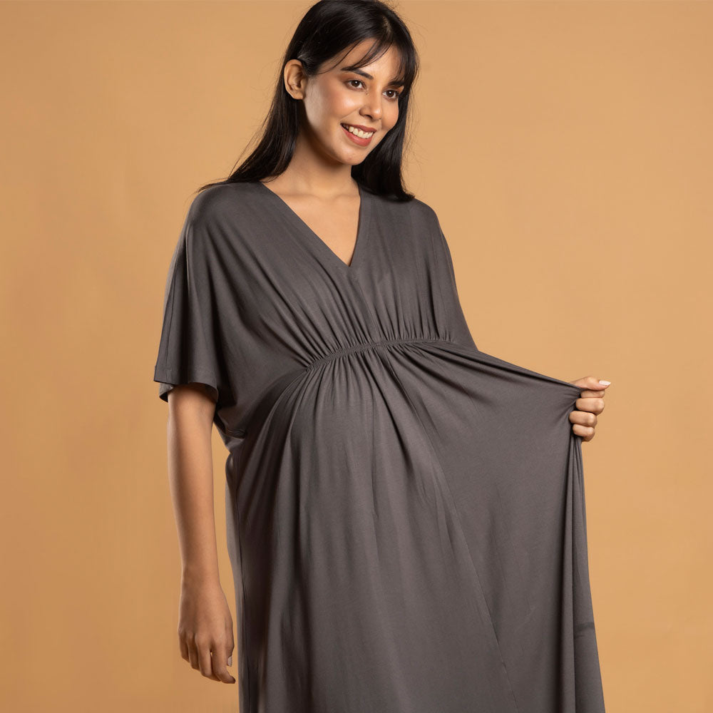 Block Hop Charcoal Grey Kaftan Dress