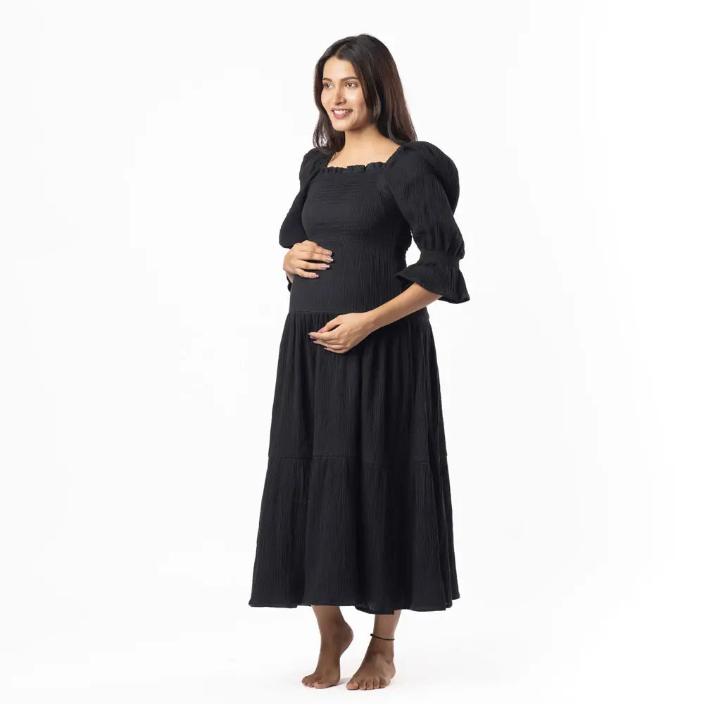 Block Hop Black Waffle Muslin Dress - Black, Size - L/XL