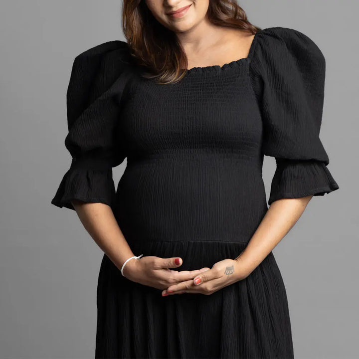 Block Hop Black Waffle Muslin Dress - Black, Size - L/XL