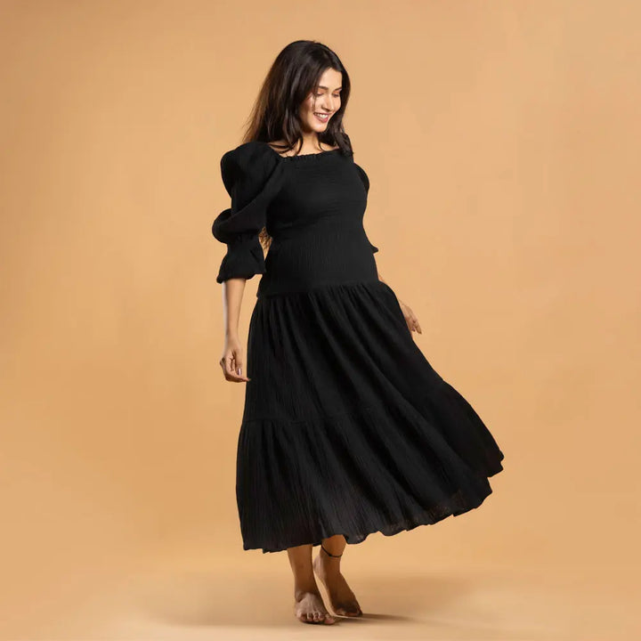 Block Hop Black Waffle Muslin Dress - Black, Size - L/XL