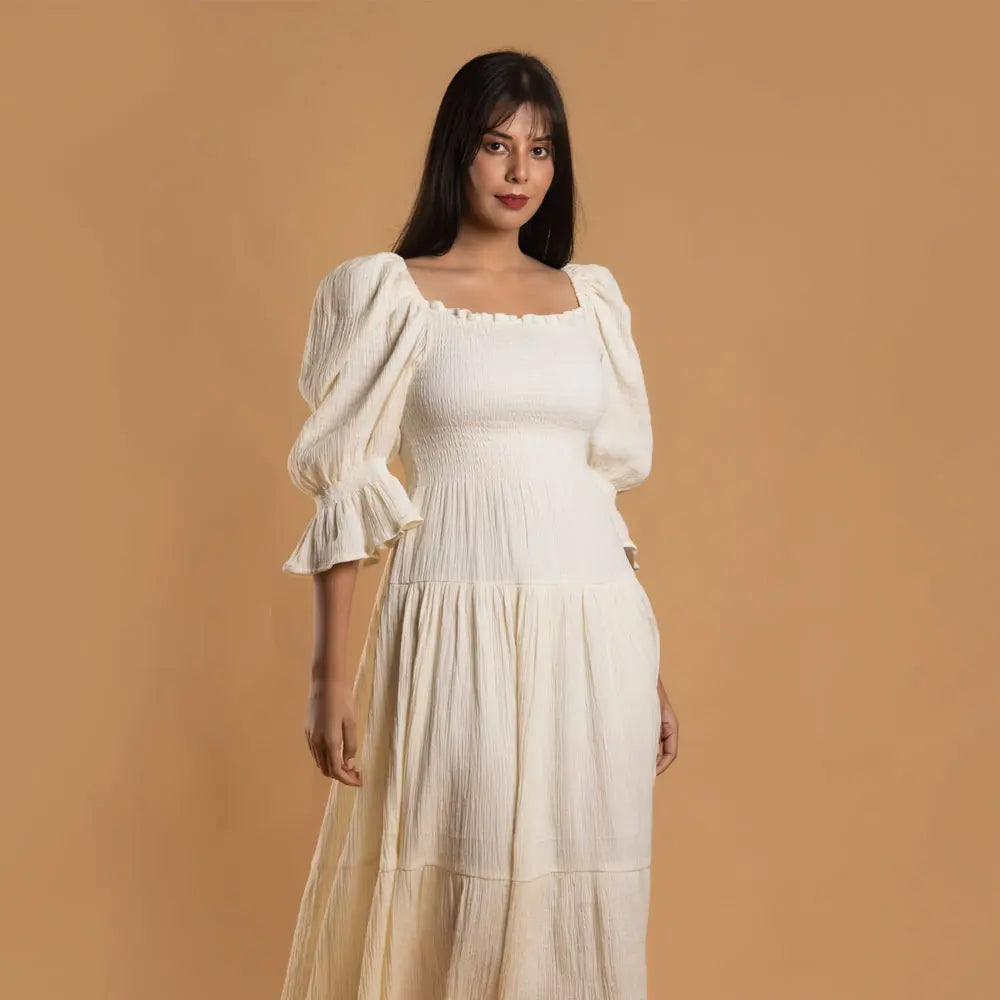 White Waffle Muslin Dress  - L/XL