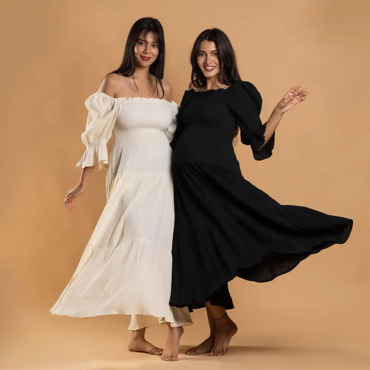 Block Hop White Waffle Muslin Dress - White, Size - S/M