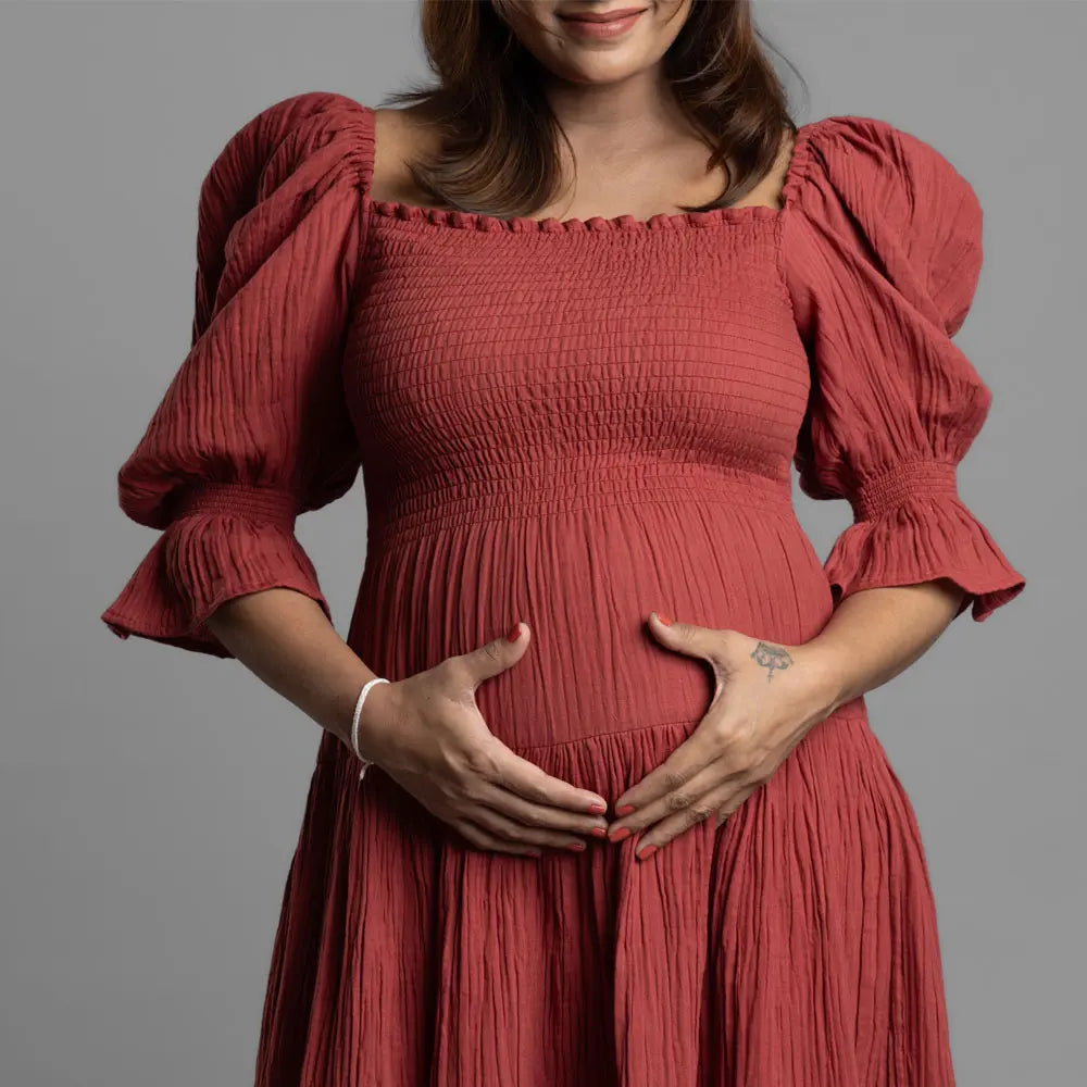 Block Hop Red Waffle Muslin Dress - Red, Size - L/XL