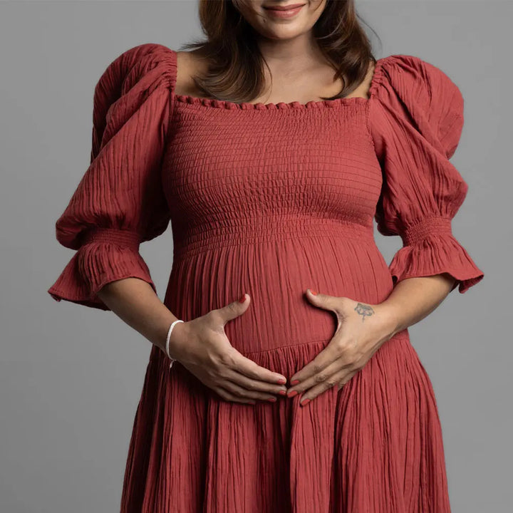 Block Hop Red Waffle Muslin Dress - Red, Size - L/XL