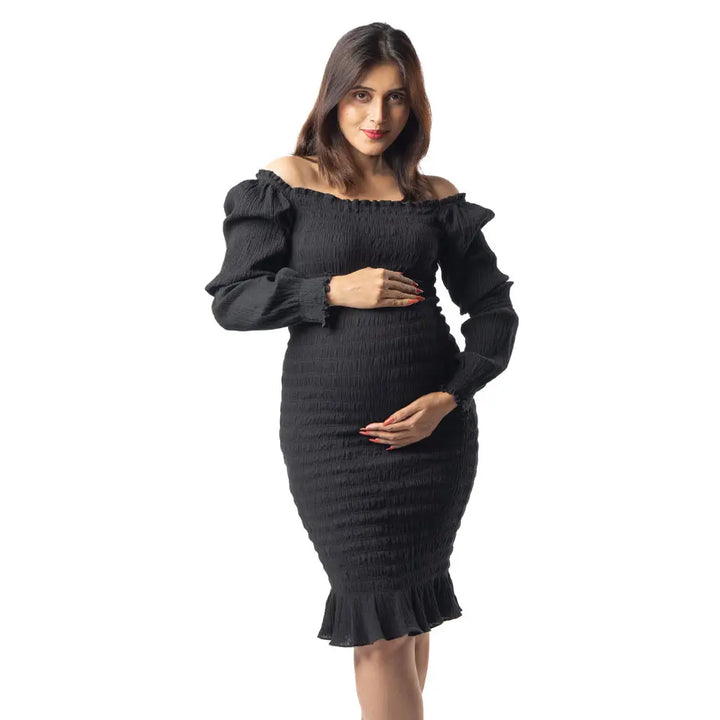 Block Hop Black Waffle Body Con Dress - Black, Size - S/M