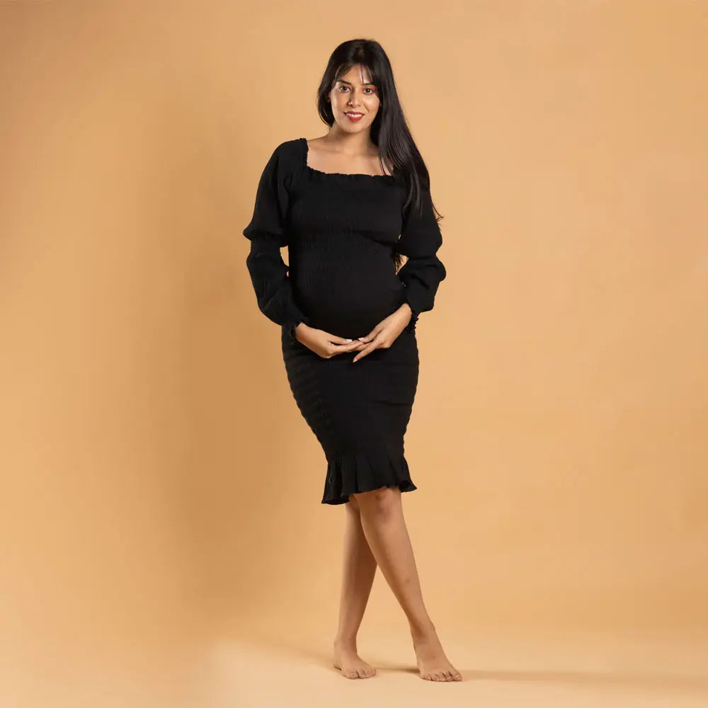 Block Hop Black Waffle Body Con Dress - Black, Size - L/XL