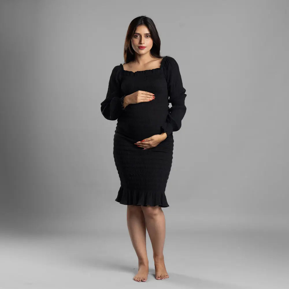 Block Hop Black Waffle Body Con Dress - Black, Size - S/M
