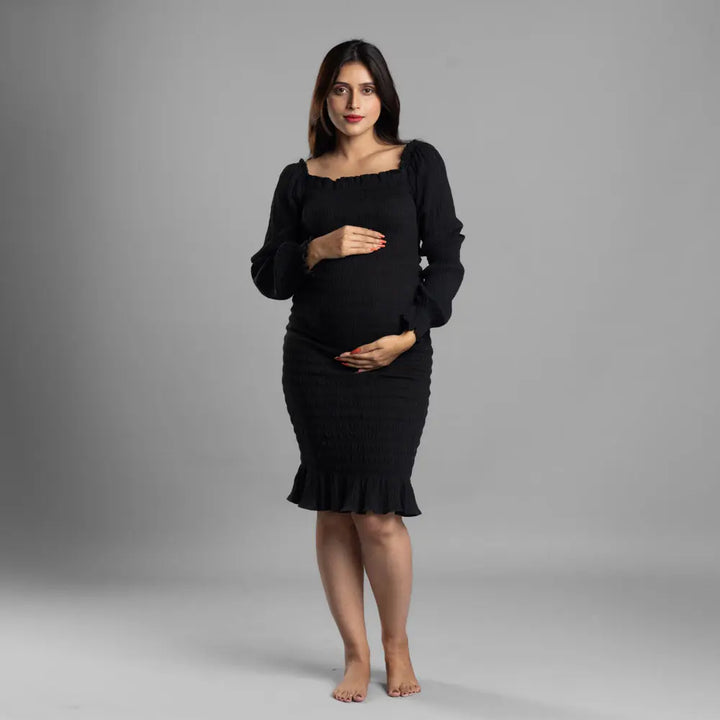 Block Hop Black Waffle Body Con Dress - Black, Size - L/XL