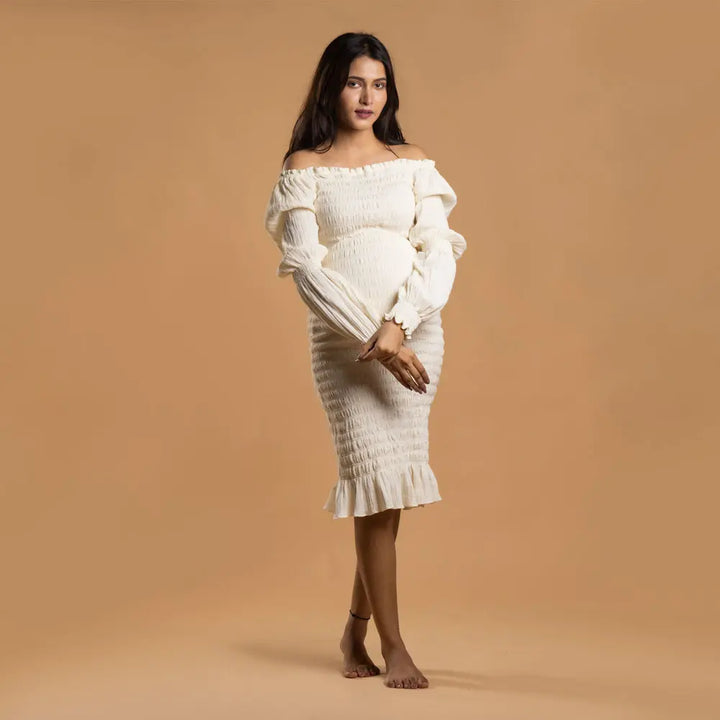 Block Hop White Waffle Body Con Dress - White, Size - S/M