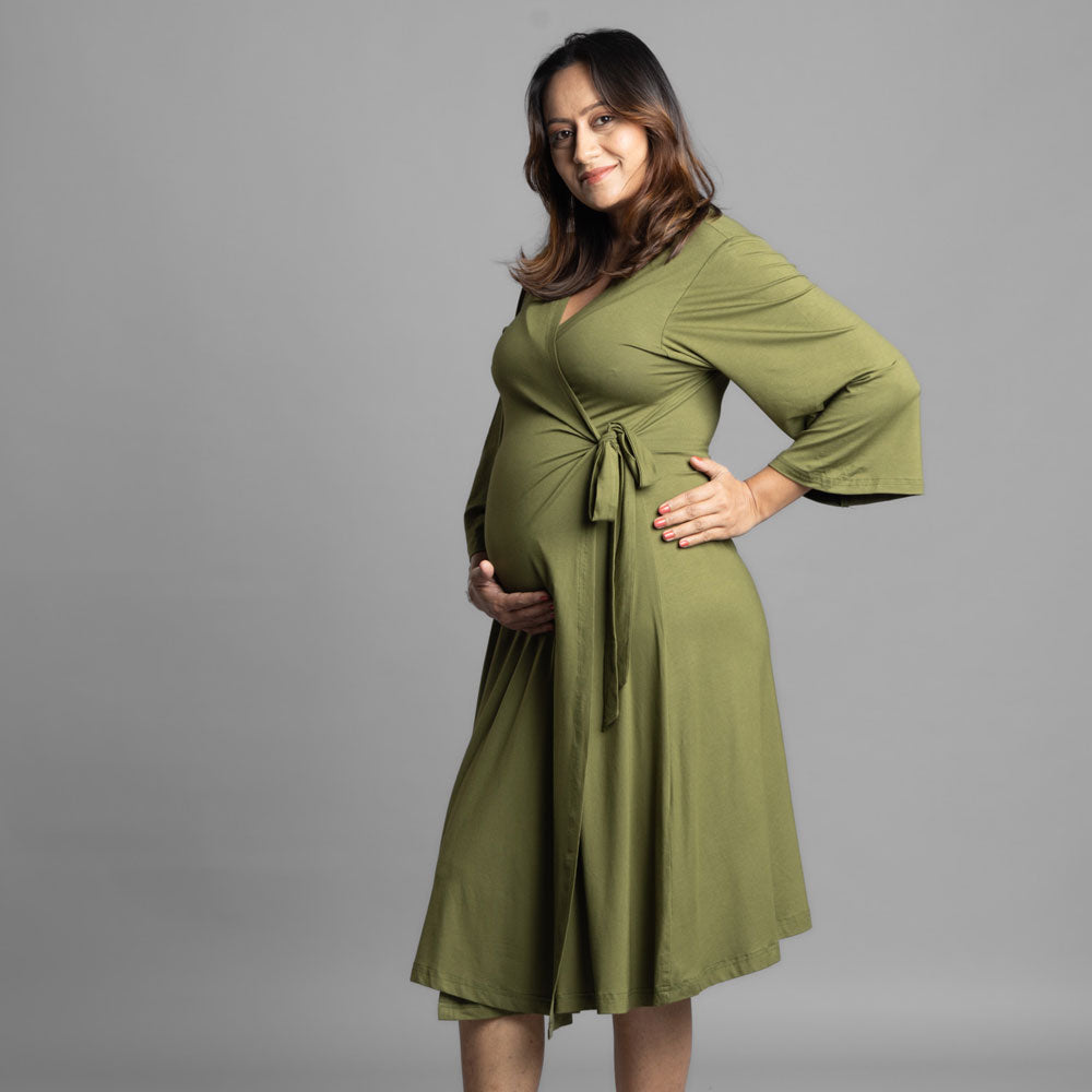 Block Hop Olive Wrap Gown