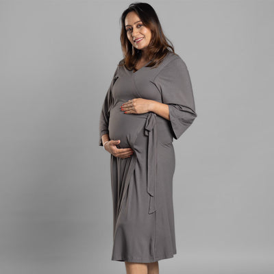 Block Hop Charcoal Grey Wrap Gown