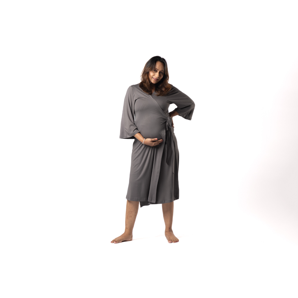 Block Hop Charcoal Grey Wrap Gown