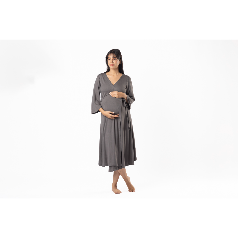 Block Hop Charcoal Grey Wrap Gown