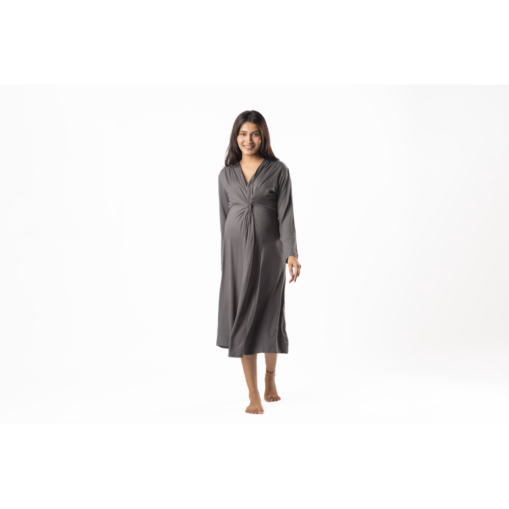 Block Hop Charcoal Grey Knotted Dress