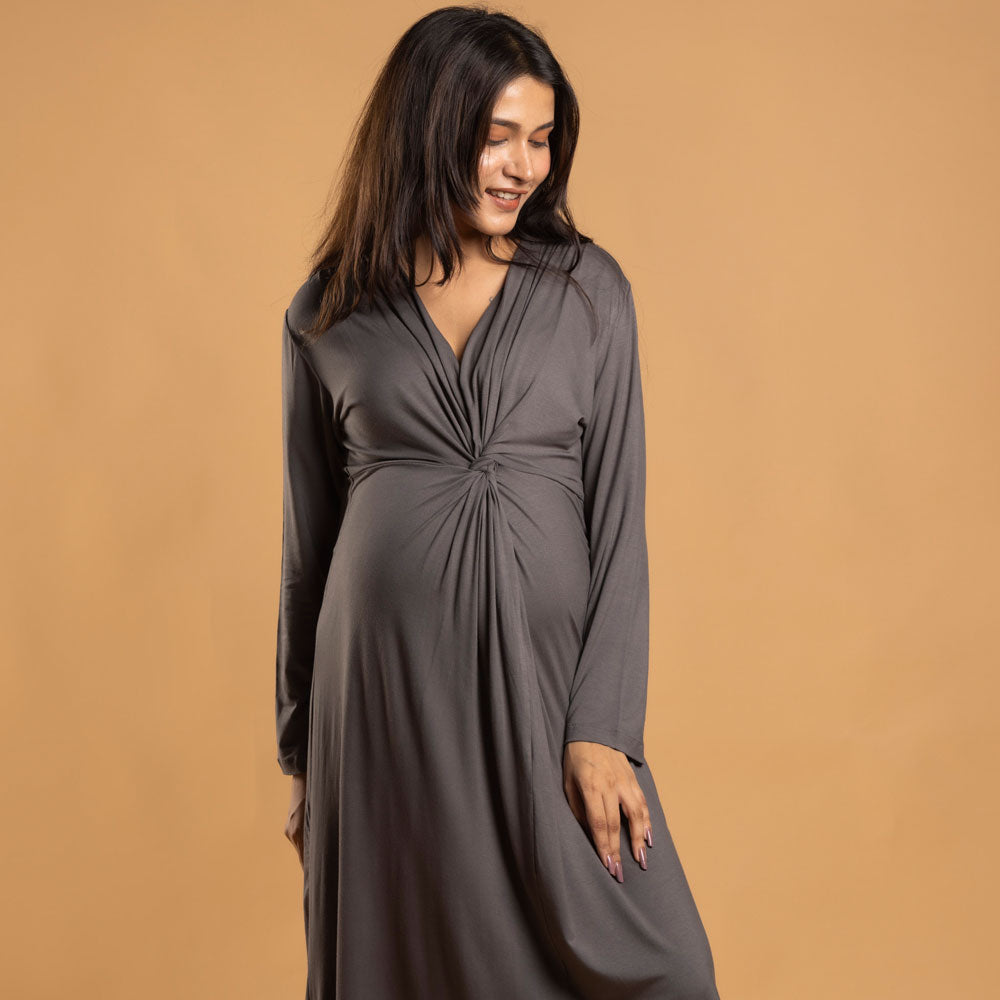 Block Hop Charcoal Grey Knotted Dress