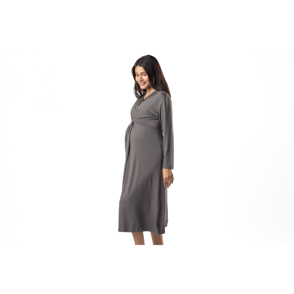 Block Hop Charcoal Grey Knotted Dress